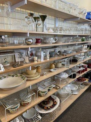 Glass and housewares get replenished daily. Found many great (and inexpensive!) items on these shelves.