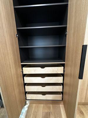 Custome build closet with pull out drawers