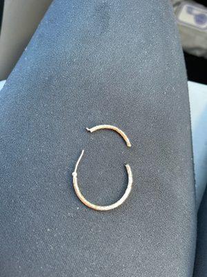 Here is the picture of the earring that broke in half $200.00 down the drain