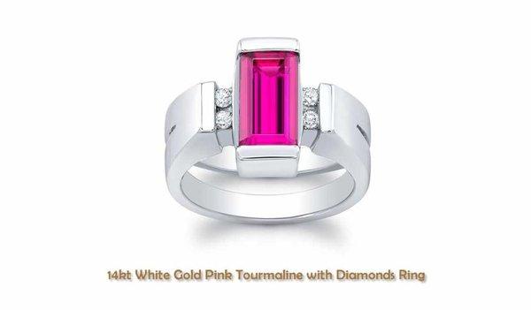 14k White Gold with Pink Tourmaline with Diamonds