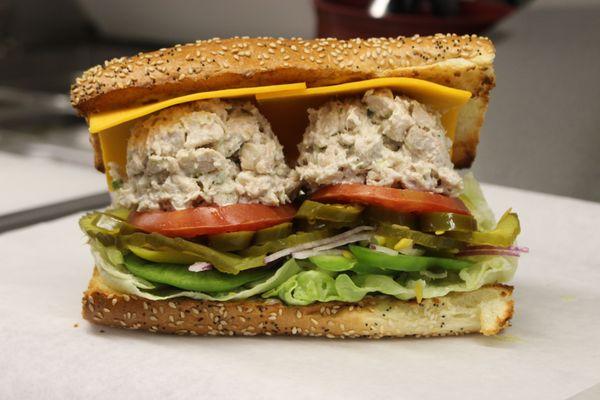 Chicken Salad with Cheddar on a Sesame & Poppy Seed Roll