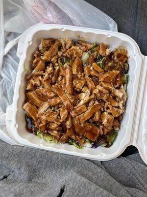 Teriyaki chicken with white rice and veggies