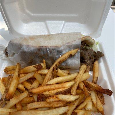 Lamb wrap with seasoned fries