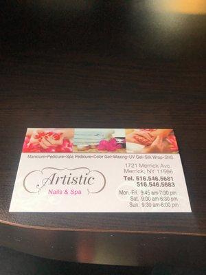 Hours, address, and services for Artistic Nails