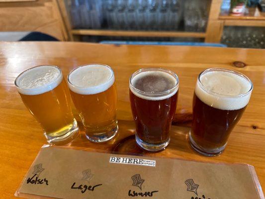 Left to right - kolsch, golden lager, Winterfest, Irish read