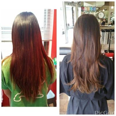 Left: Before, Right: After- hair color and cut by Erica