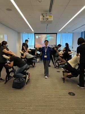 Successful chair massage event at Nestle office in Arlington VA.