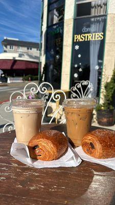 chocolate croissant, chai tea, cold brew