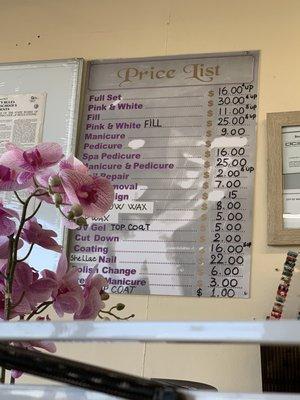 the price list