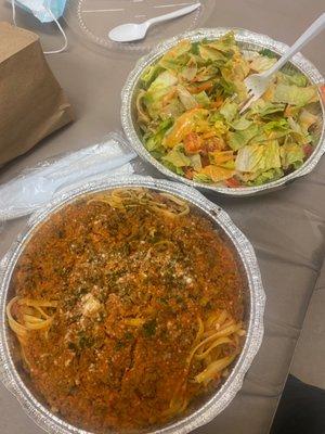 Pasta with Bolognese Sauce Lunch Garden Salad