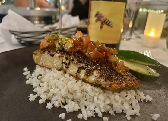 Blackened salmon over cauliflower rice