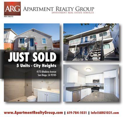 Just sold 5 unit apartment building City Heights San Diego 92105 #multifamily pros #apartment brokers #commercial real estate #sell #buy