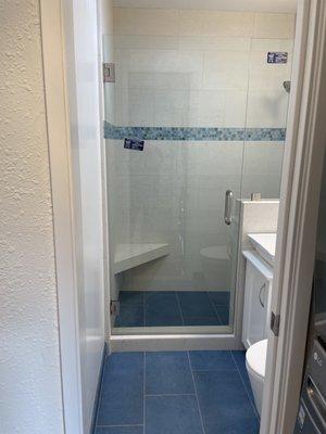 Shower door with many adjustments custom fitted- perfectly!