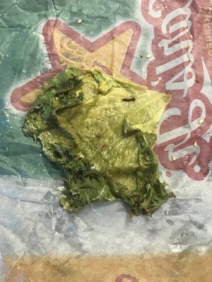 Sad single piece of dead wilted lettuce on my burger