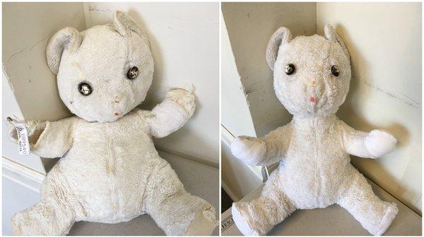 Cleaned and restored a 35 year old teddy bear that a customer was passing down to her daughter.