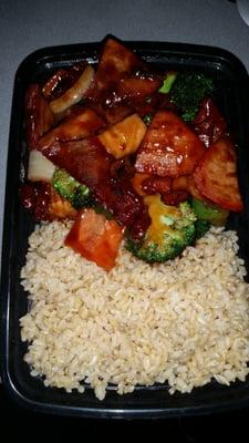 Roast pork w/Chinese Vegetables and brown rice