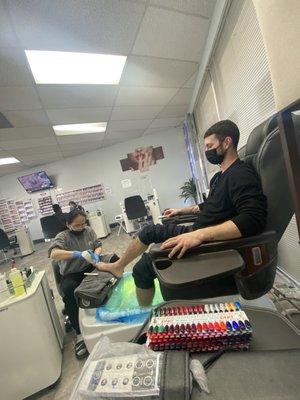 My boyfriends first pedicure and manicure!