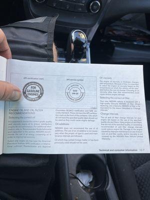 Here's the owners manual oil recommendation. The same one the guys said they had for 50 dollars .