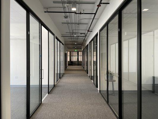 Long rows of private offices of different sizes.