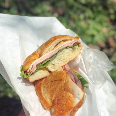 Custom sandwich (ham, Muenster cheese, lettuce, and Mayo on a croissant)