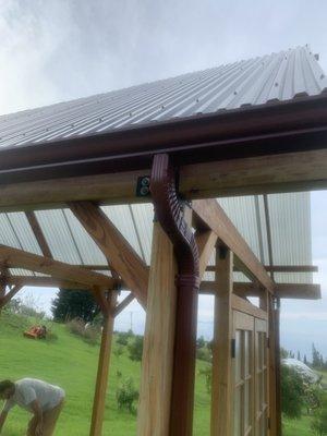 Brick brown gutters attached to playhouse.