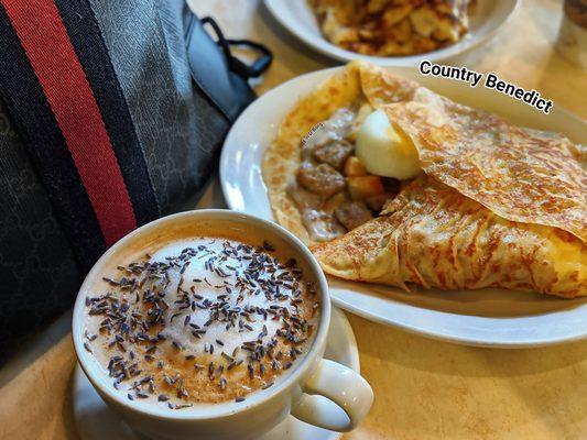 Lavender latte and Country Benedict.. Yum!