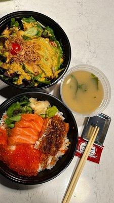 Salmon Oyakodon, Miso Soup, House Salad