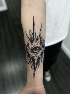 Black work eye design.