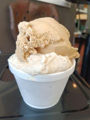 Coffee ice cream above peanut butter ice cream.