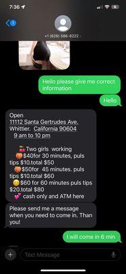 Prices and texts