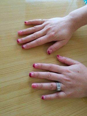 Gel mani with pink tips