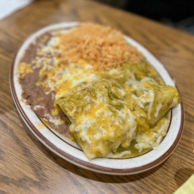 Green Enchiladas Combination plate. Tasty!