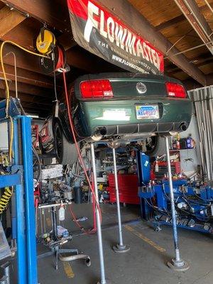 At sams muffler fixing the position of the exhaust tips.