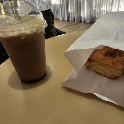 Large iced mocha and guava pastry.