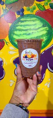 The Purple Flip (Blueberry & Pineapple). I added Spinach.