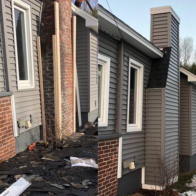 Before and after pictures of this chimney enclosing.