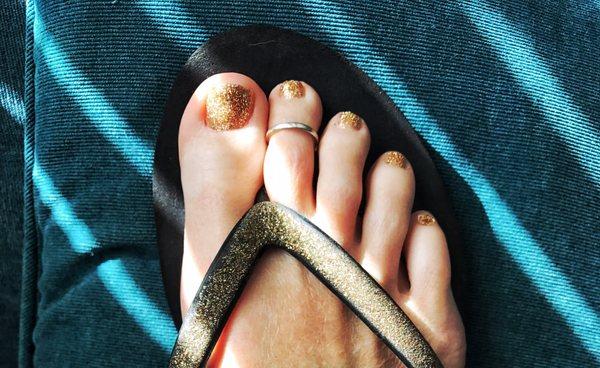 Shiny, Gold Toes.  Happy Feet.