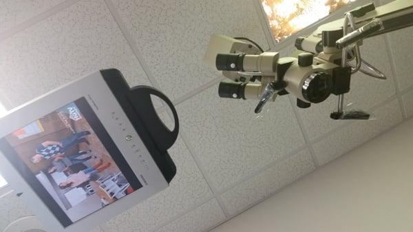 TV and microscope overhead!