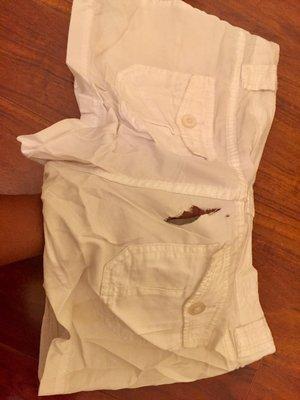 Damaged new shorts due to their cleaning service.