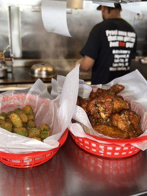 Order Up!! Wings and fried okra.