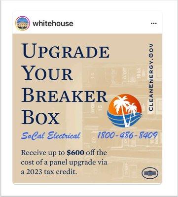 Whitehouse Announces -  Electrical Breaker Box Subsidy