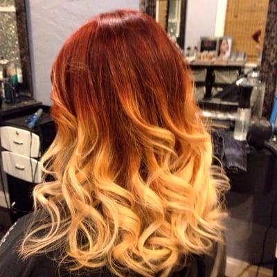 Beautiful red to blonde ombré by Amber