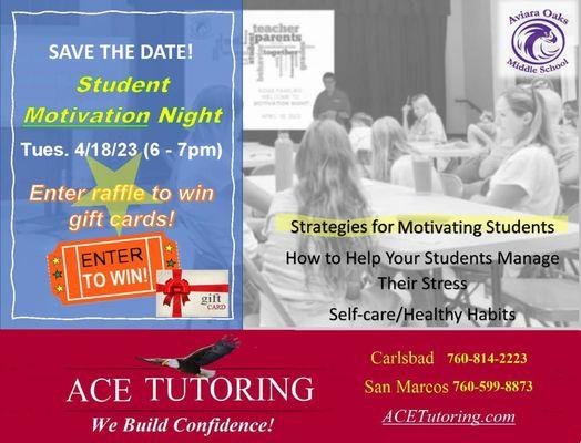 Register for a free workshop to learn strategies for motivating students! #acetutoringfam #stressmanagement #motivation #tutorsnearme #AOMS