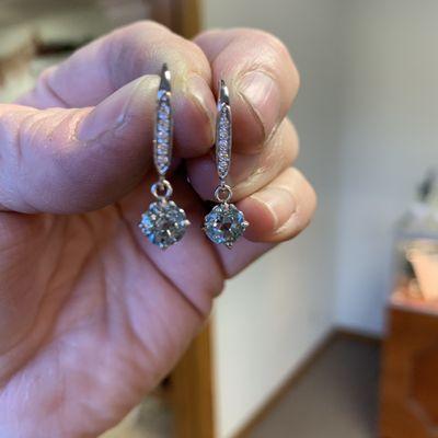 14k white gold, aquamarine and diamond earrings.