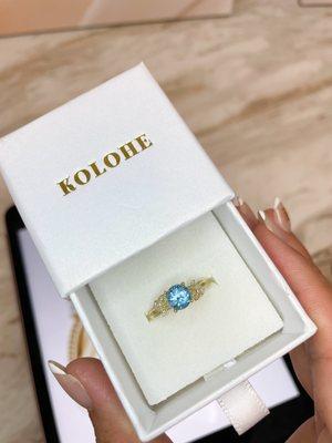 Custom 14k Solid Gold Blue Topaz Ring with Diamonds