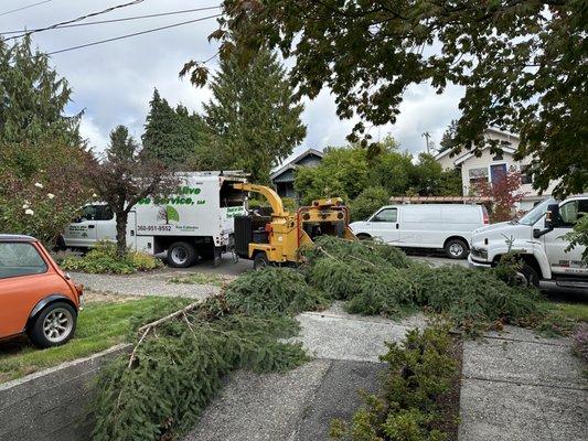 The crew is just beginning clean-up.