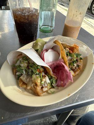 Tendon tacos - red onions are so good you'll eat them by theirselves.