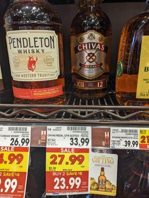 Chivas on the shelf, with advertised pricing and deals.