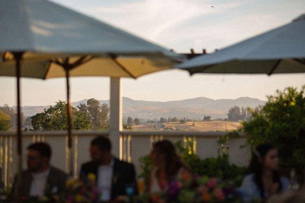 Outdoor dining with a view of the rolling hills