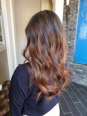 Medium brown balayage on naturally black hair